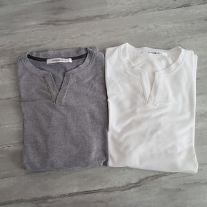 INTERMEZZO Ribbed grandad collar V-neck shirts
